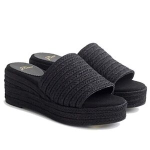 J. Crew Black Espadrille Braided Platform Slide Sandals